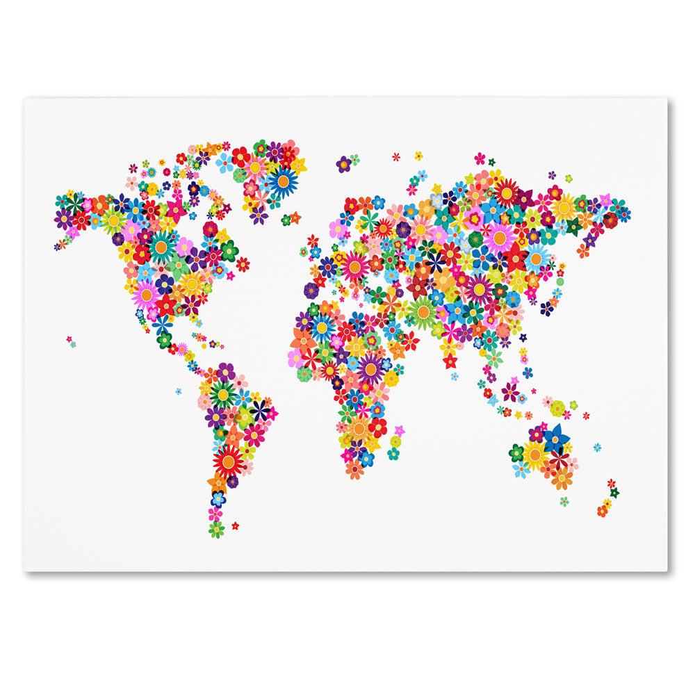 Michael Tompsett Flowers World Map 2 14 x 19 Canvas Art Image 1