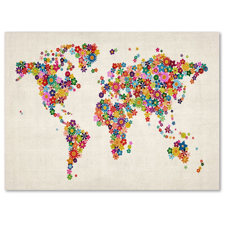 Michael Tompsett Flowers World Map 14 x 19 Canvas Art Image 1