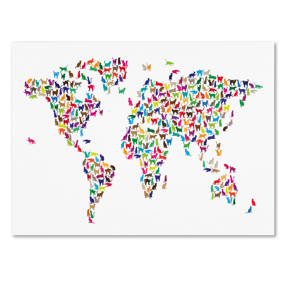 Michael Tompsett Cats World Map 14 x 19 Canvas Art Image 1