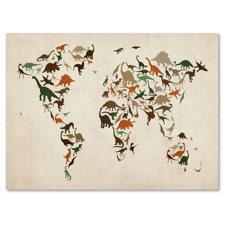 Michael Tompsett Dinosaur World Map 2 14 x 19 Canvas Art Image 1