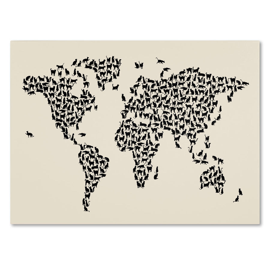 Michael Tompsett Cats World Map 2 14 x 19 Canvas Art Image 1
