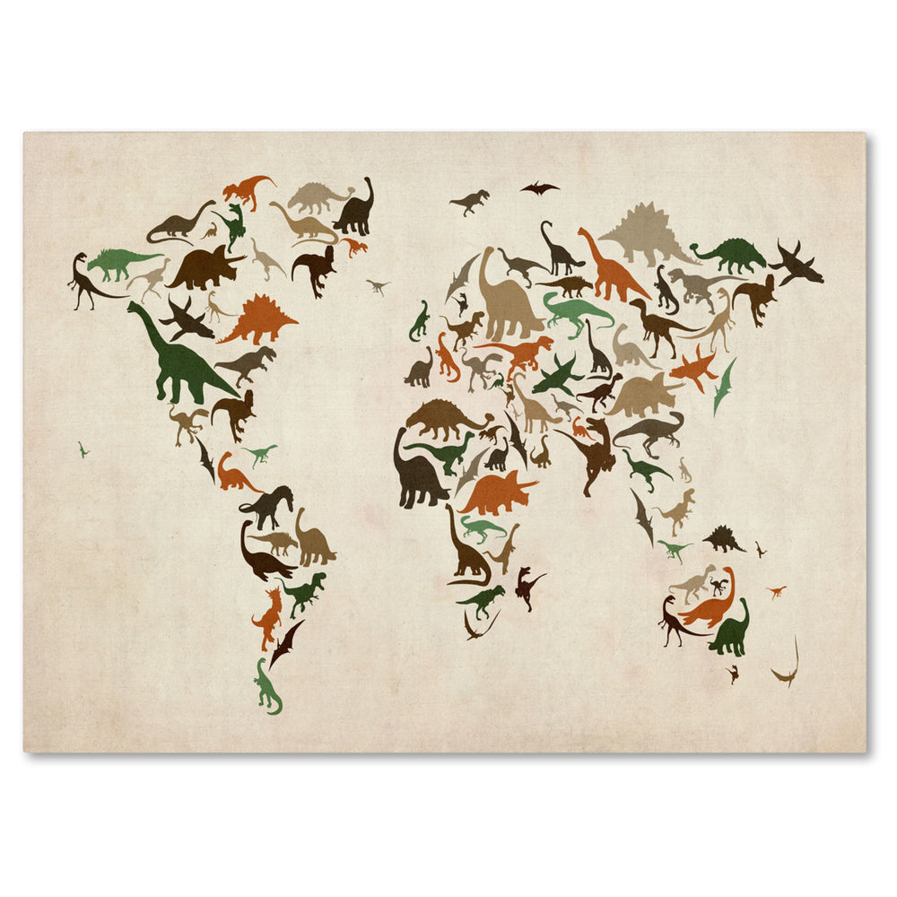 Michael Tompsett Dinosaur World Map 2 14 x 19 Canvas Art Image 2