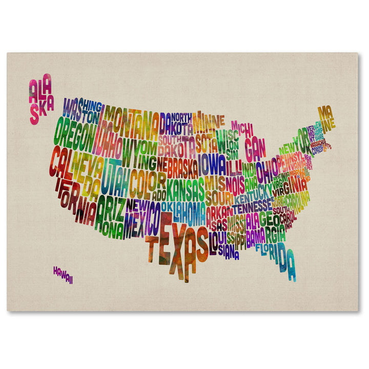 Michael Tompsett USA States Text Map 14 x 19 Canvas Art Image 1