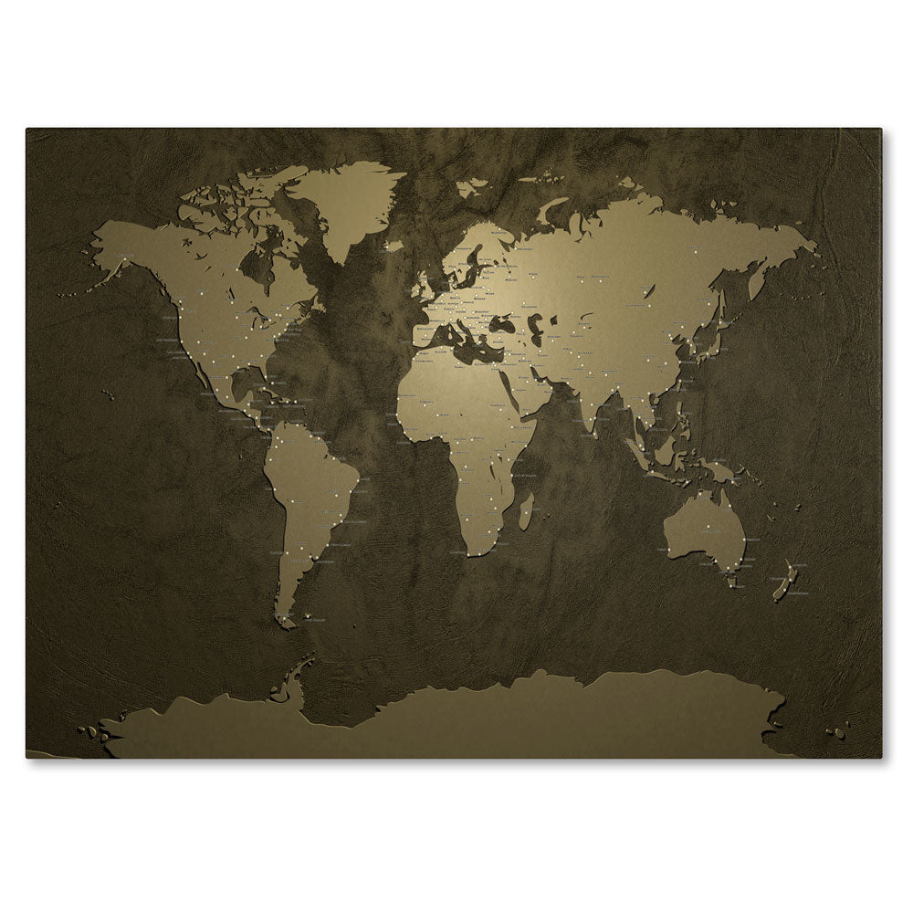 Michael Tompsett Gold World Map 14 x 19 Canvas Art Image 1