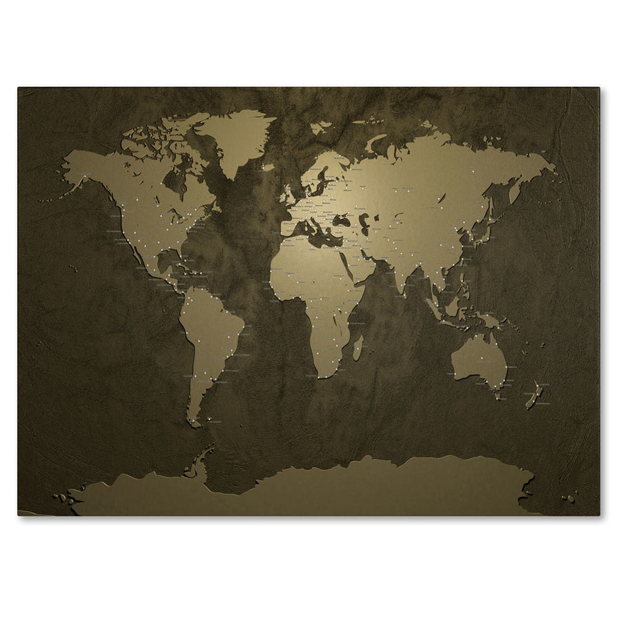 Michael Tompsett Gold World Map 14 x 19 Canvas Art Image 1