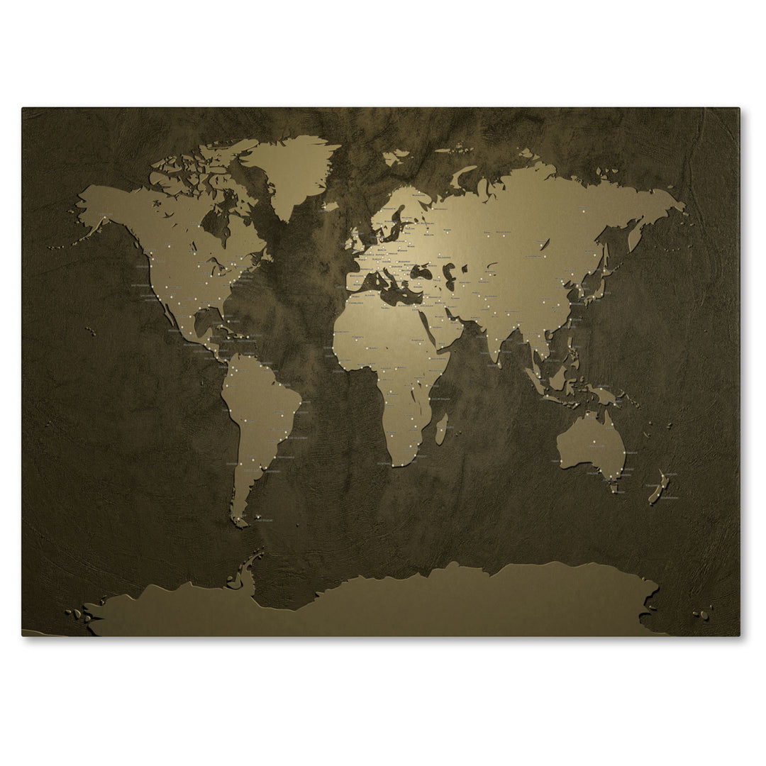 Michael Tompsett Gold World Map 14 x 19 Canvas Art Image 2