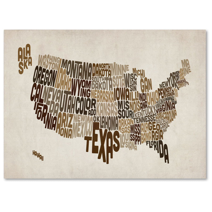 Michael Tompsett USA States Text Map 2 14 x 19 Canvas Art Image 1