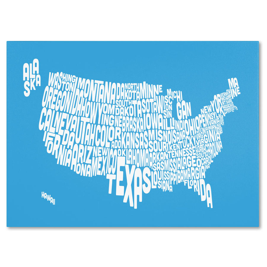 Michael Tompsett AZUL-USA States Text Map 14 x 19 Canvas Art Image 1