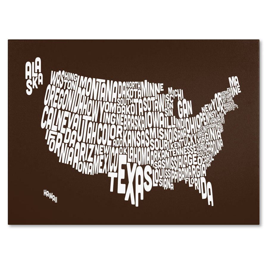 Michael Tompsett CHOCOLATE-USA States Text Map 14 x 19 Canvas Art Image 1