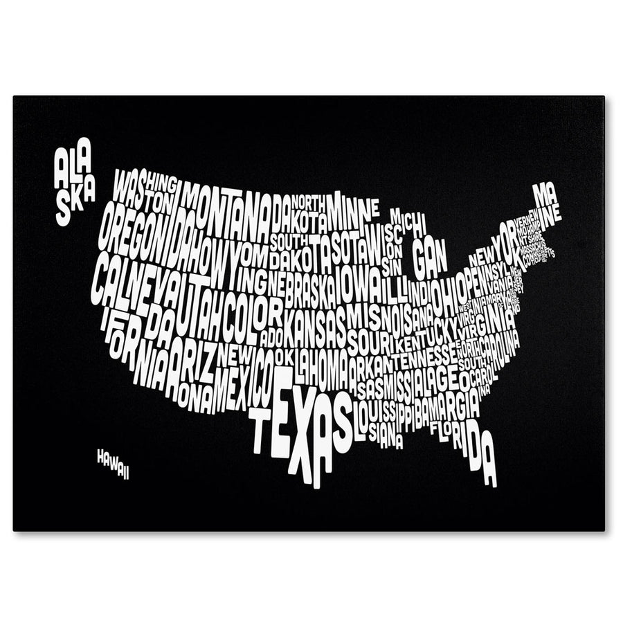 Michael Tompsett BLACK-USA States Text Map 14 x 19 Canvas Art Image 1