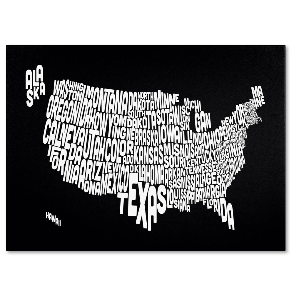 Michael Tompsett BLACK-USA States Text Map 14 x 19 Canvas Art Image 2