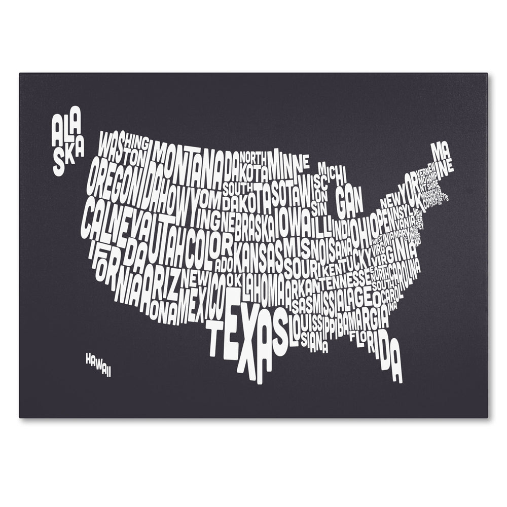 Michael Tompsett CHARCOAL-USA States Text Map 14 x 19 Canvas Art Image 2