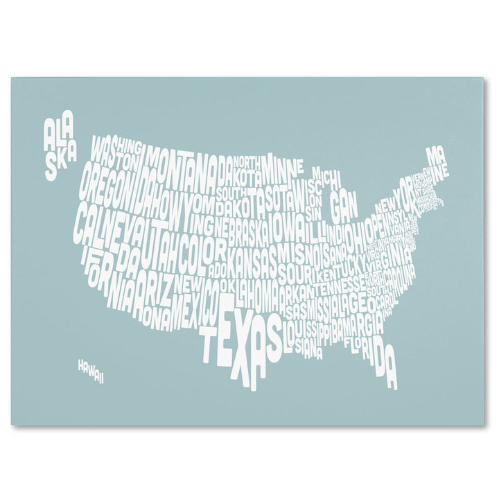 Michael Tompsett DUCK EGG-USA States Text Map 14 x 19 Canvas Art Image 1