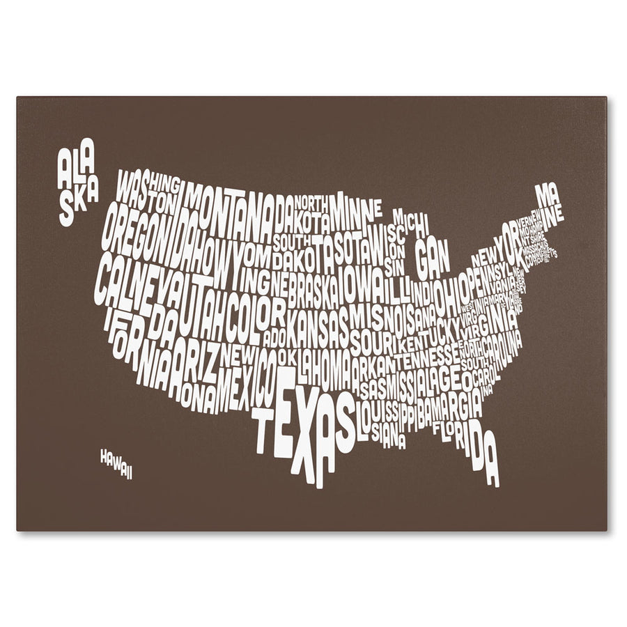 Michael Tompsett COFFEE-USA States Text Map 14 x 19 Canvas Art Image 1