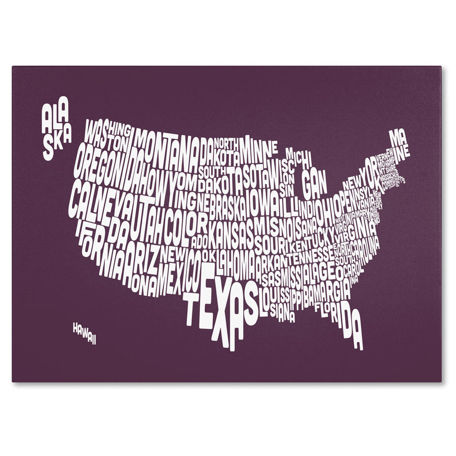 Michael Tompsett MULBERRY-USA States Text Map 14 x 19 Canvas Art Image 1