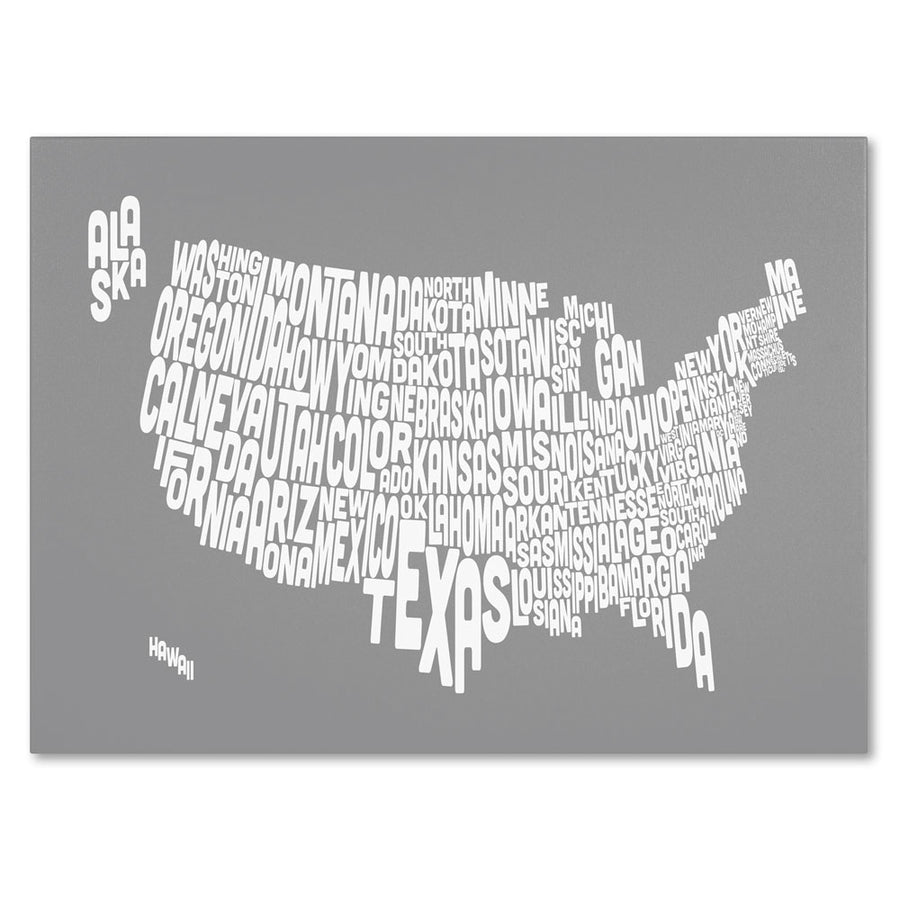 Michael Tompsett GREY-USA States Text Map 14 x 19 Canvas Art Image 1