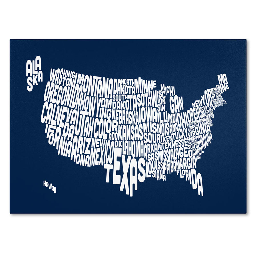 Michael Tompsett NAVY-USA States Text Map 14 x 19 Canvas Art Image 1