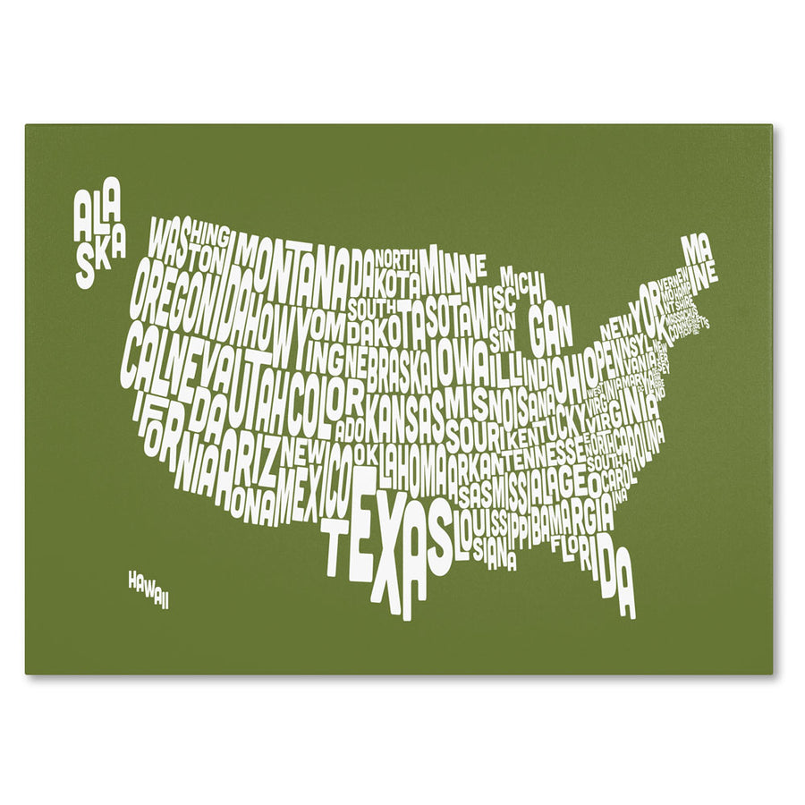 Michael Tompsett OLIVE-USA States Text Map 14 x 19 Canvas Art Image 1