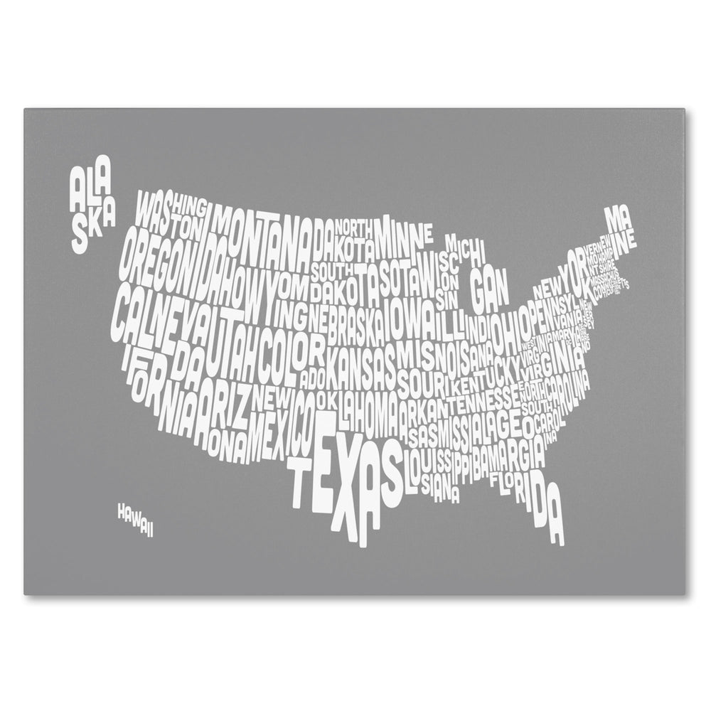 Michael Tompsett GREY-USA States Text Map 14 x 19 Canvas Art Image 2