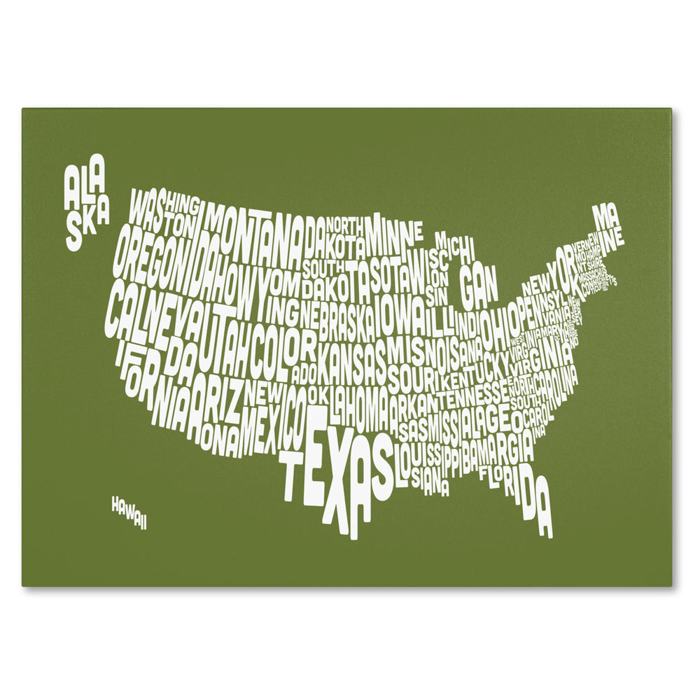Michael Tompsett OLIVE-USA States Text Map 14 x 19 Canvas Art Image 2
