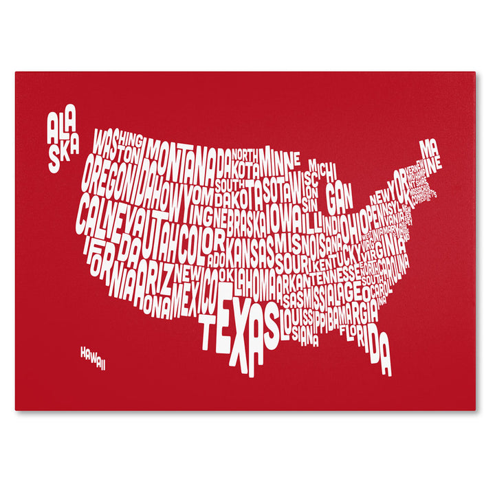 Michael Tompsett RED-USA States Text Map 14 x 19 Canvas Art Image 1