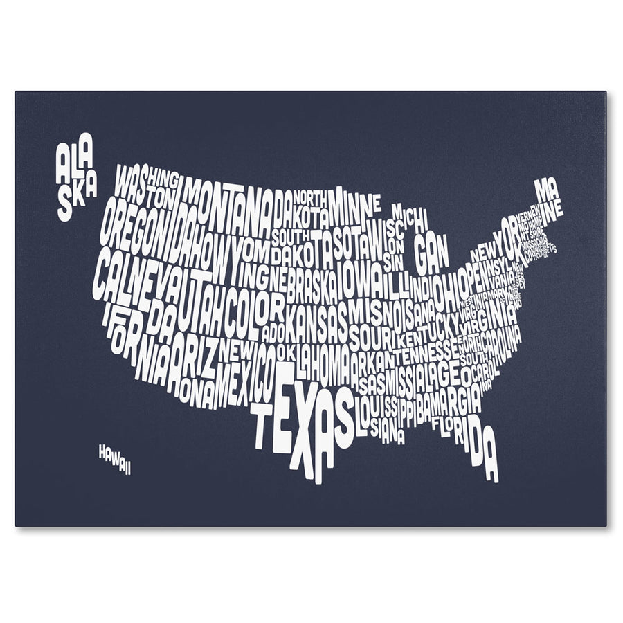 Michael Tompsett SLATE-USA States Text Map 14 x 19 Canvas Art Image 1