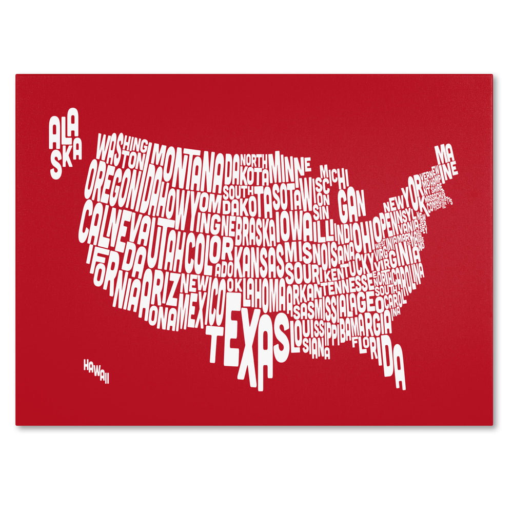 Michael Tompsett RED-USA States Text Map 14 x 19 Canvas Art Image 2