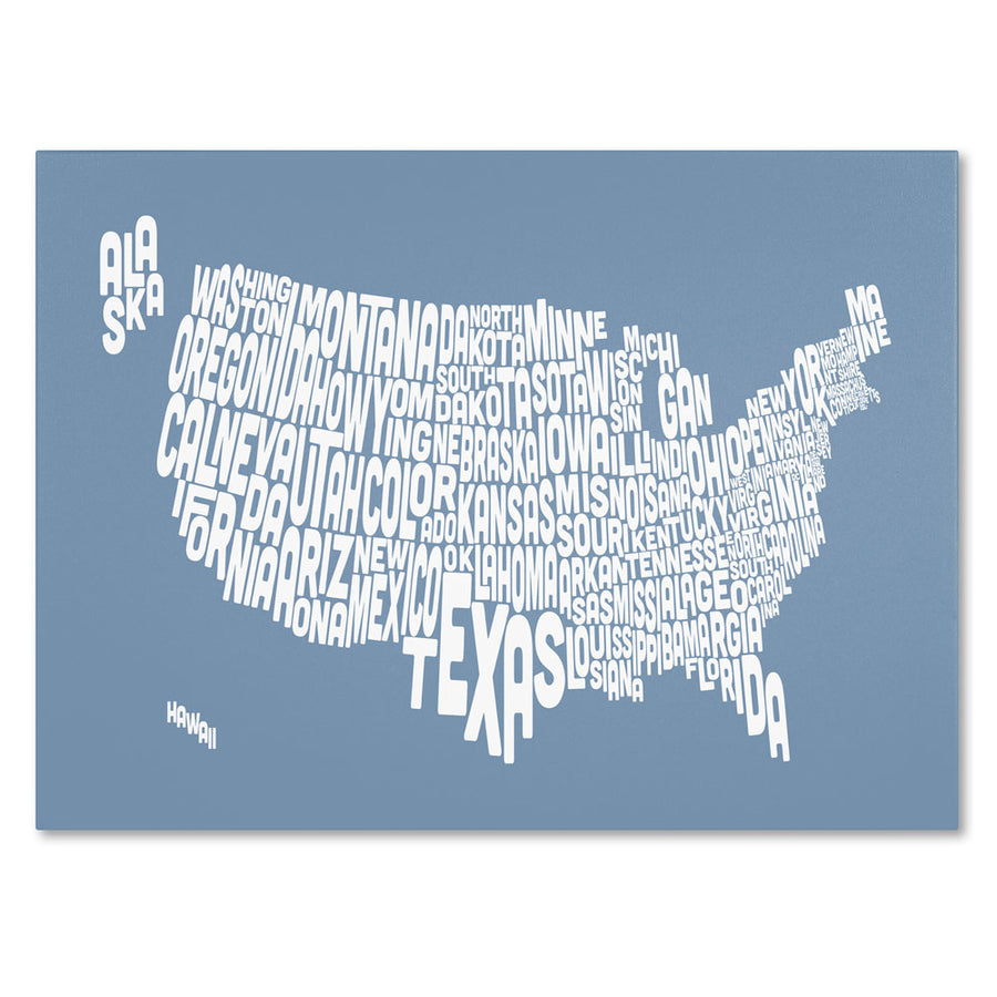 Michael Tompsett STEEL-USA States Text Map 14 x 19 Canvas Art Image 1