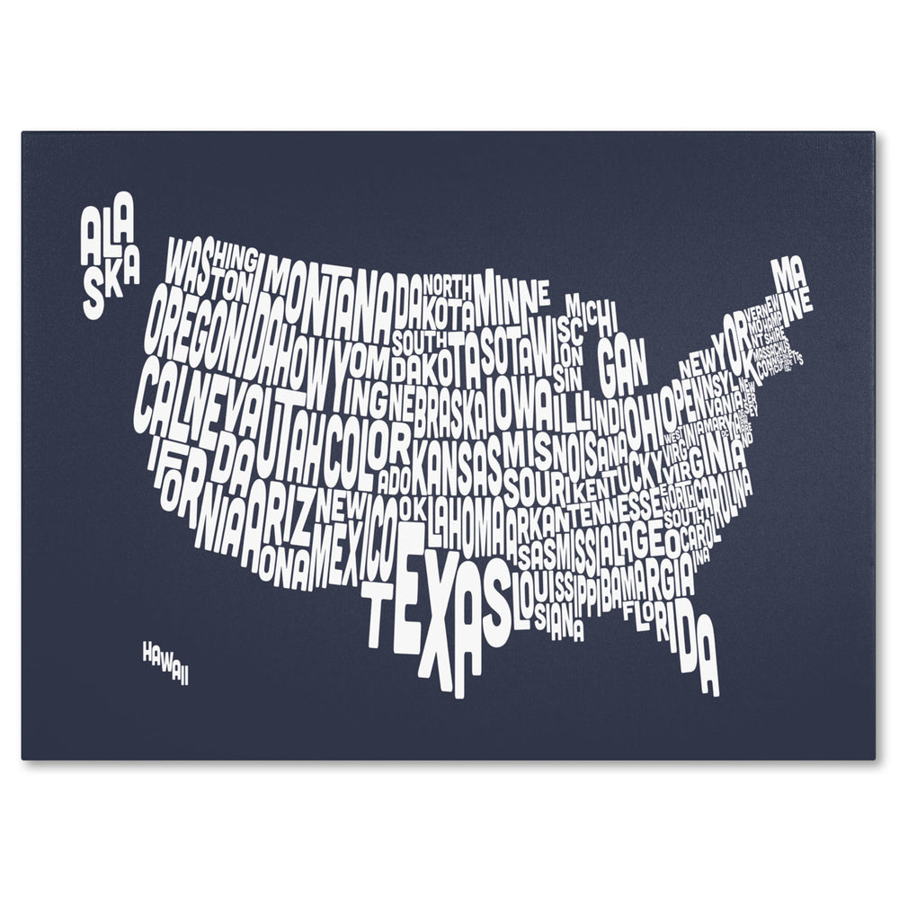 Michael Tompsett SLATE-USA States Text Map 14 x 19 Canvas Art Image 2