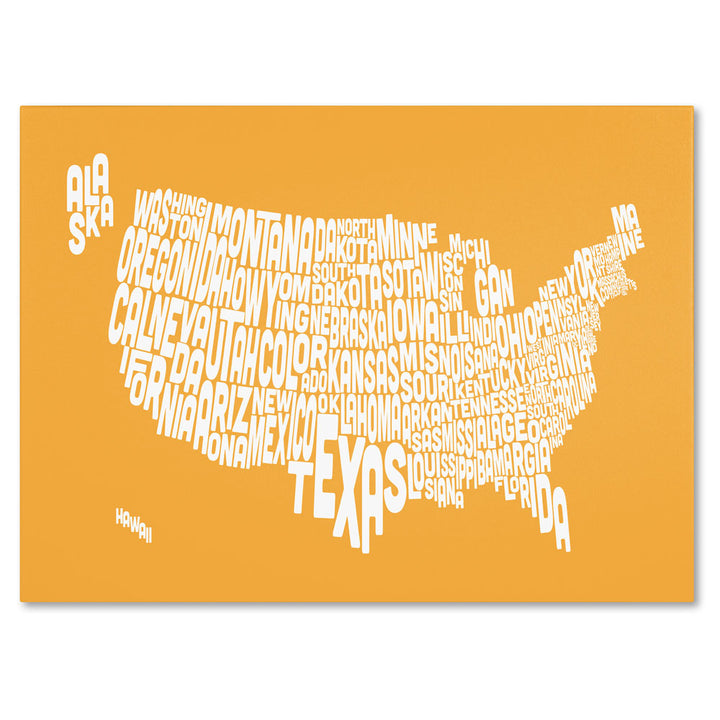 Michael Tompsett SUNSET-USA States Text Map 14 x 19 Canvas Art Image 1