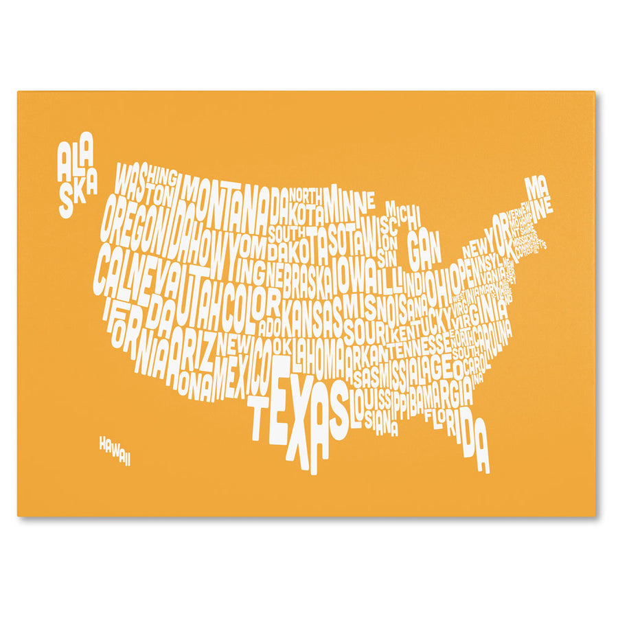 Michael Tompsett SUNSET-USA States Text Map 14 x 19 Canvas Art Image 1