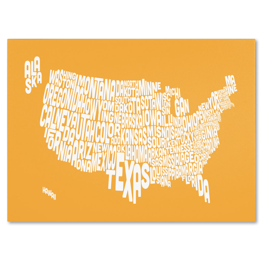 Michael Tompsett SUNSET-USA States Text Map 14 x 19 Canvas Art Image 2