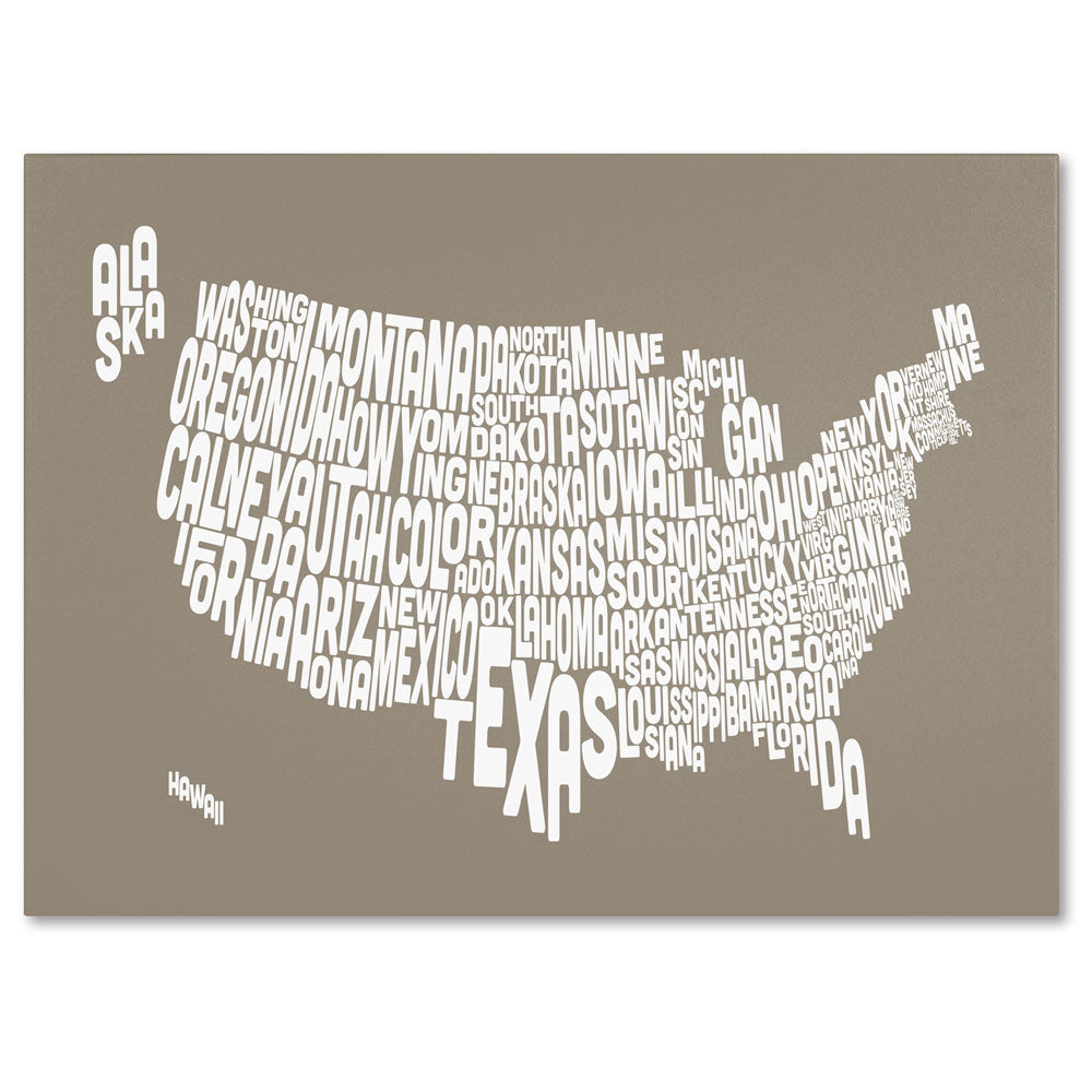 Michael Tompsett TAUPE-USA States Text Map 14 x 19 Canvas Art Image 1