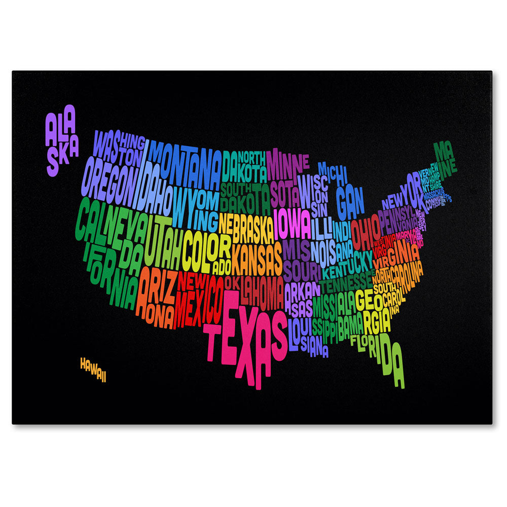 Michael Tompsett USA States Txt Map 14 x 19 Canvas Art Image 1