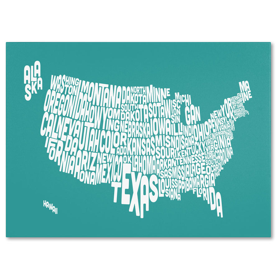 Michael Tompsett TURQOISE-USA States Text Map 14 x 19 Canvas Art Image 1