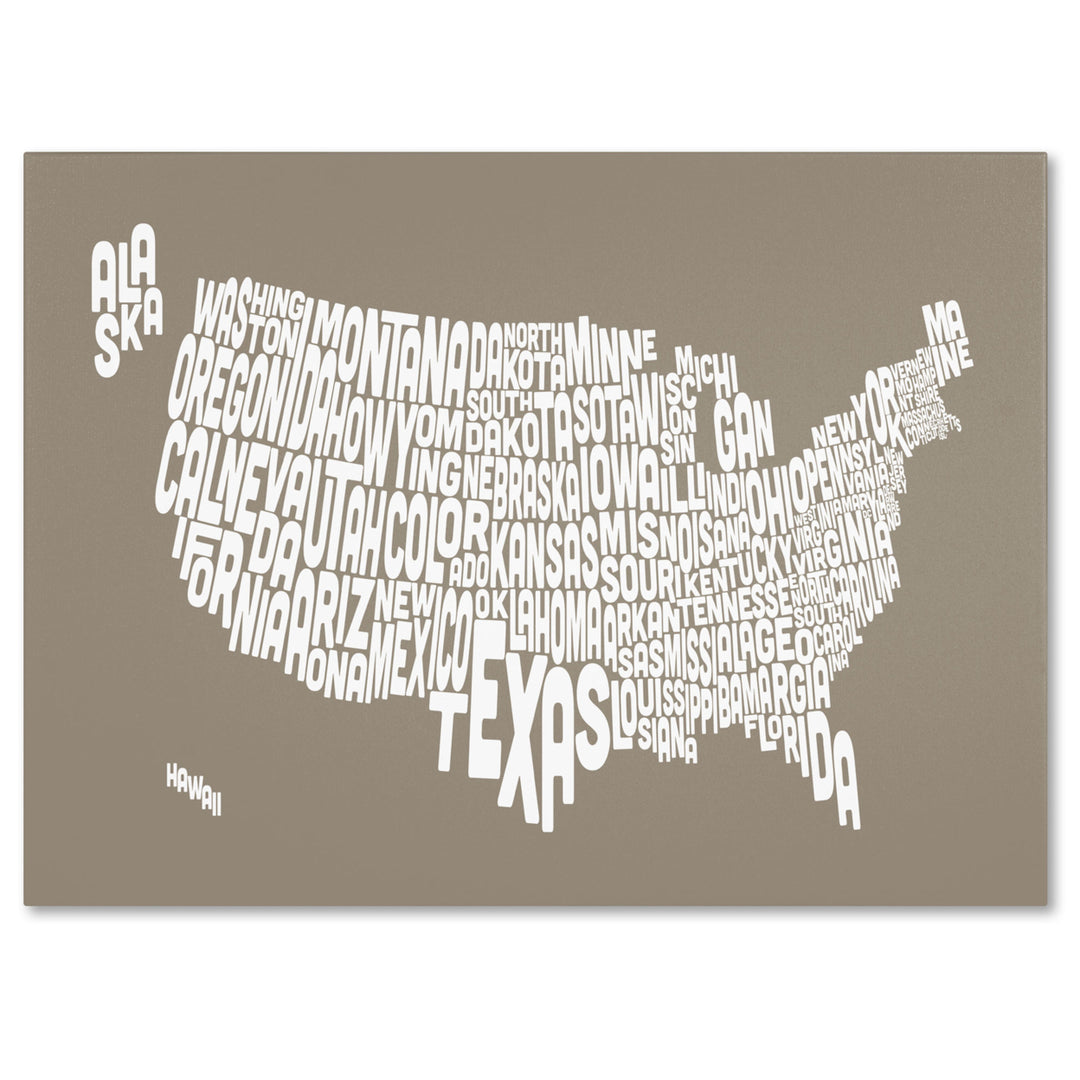 Michael Tompsett TAUPE-USA States Text Map 14 x 19 Canvas Art Image 2