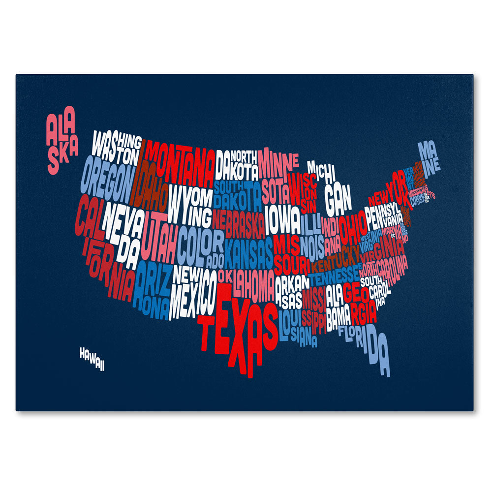 Michael Tompsett USA States Txt Map 2 14 x 19 Canvas Art Image 1