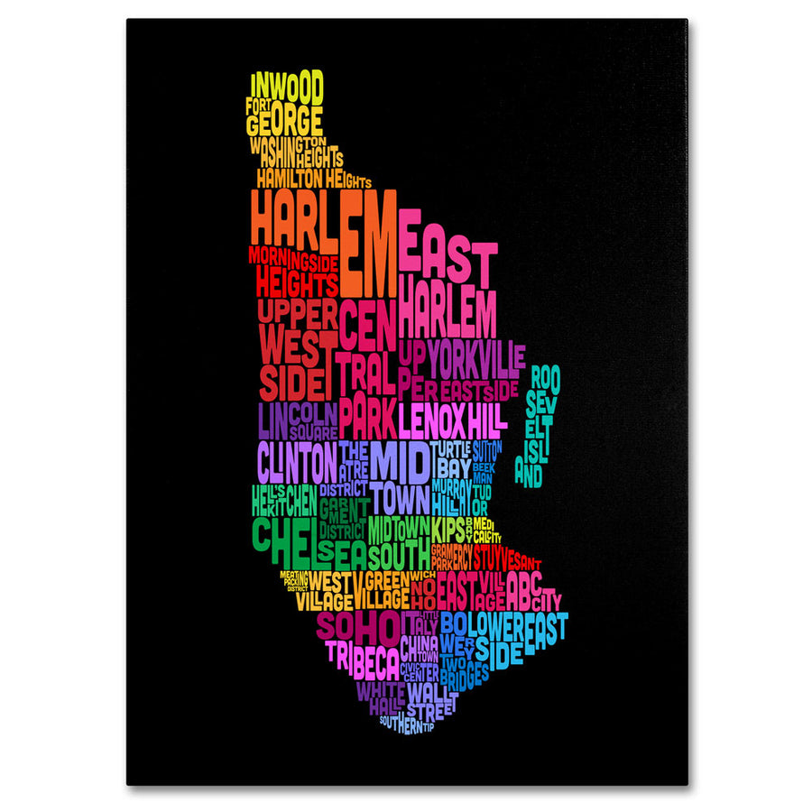 Michael Tompsett Manhattan Text Map 2 14 x 19 Canvas Art Image 1