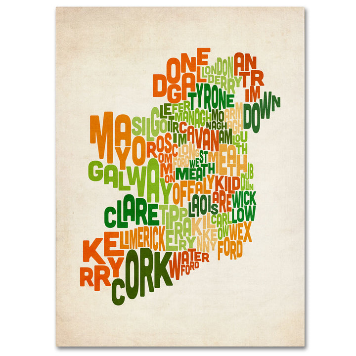 Michael Tompsett Ireland Text Map 14 x 19 Canvas Art Image 1