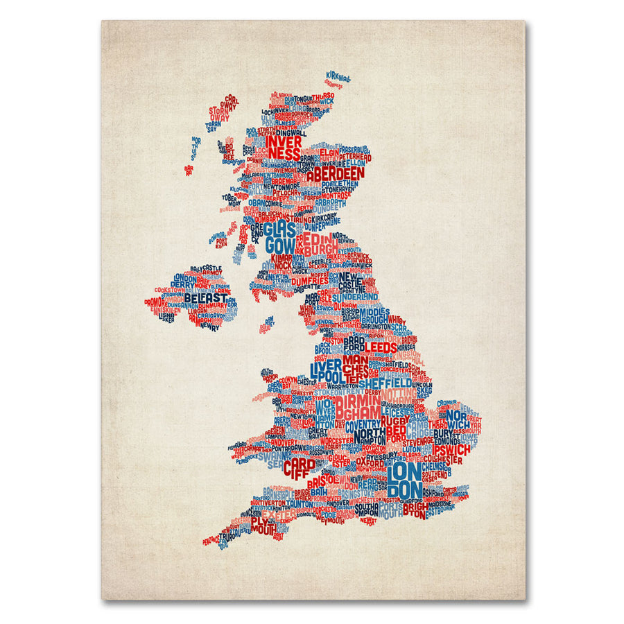 Michael Tompsett UK Cities Text Map 2 14 x 19 Canvas Art Image 1