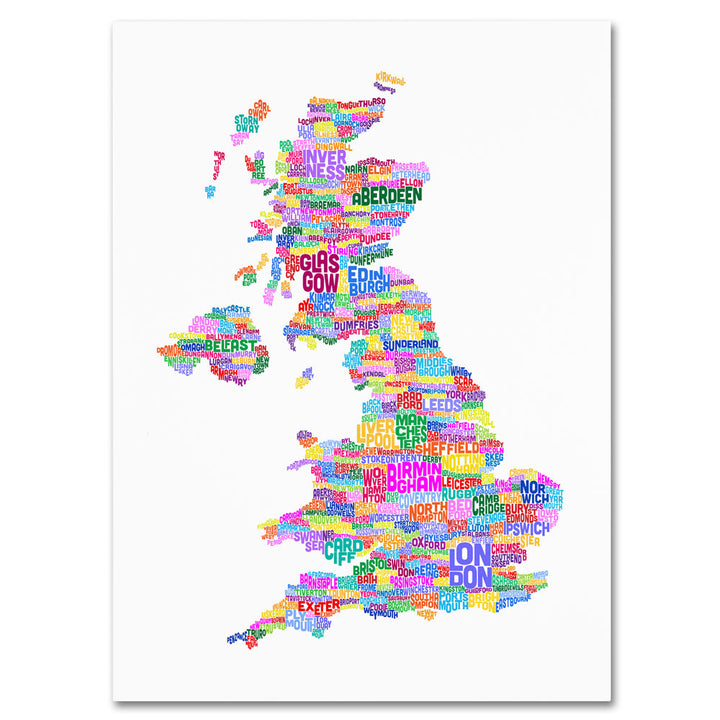 Michael Tompsett UK Cities Text Map 3 14 x 19 Canvas Art Image 1