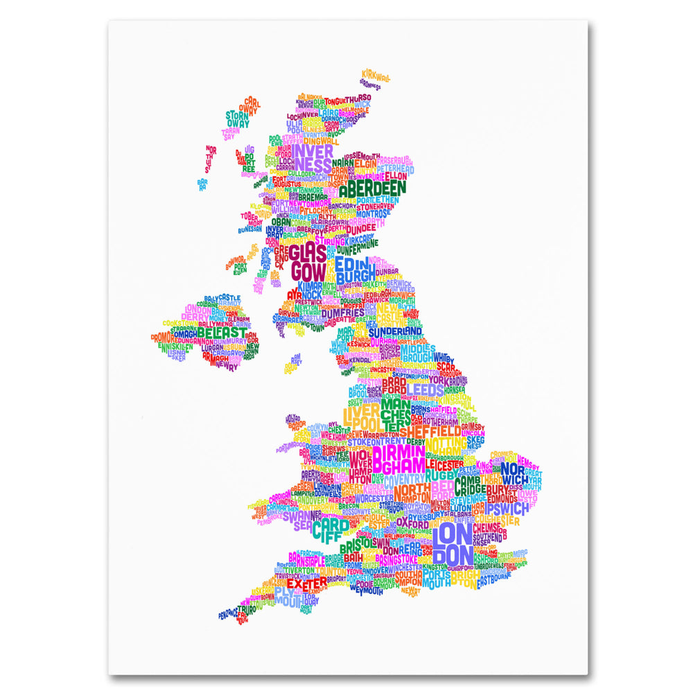 Michael Tompsett UK Cities Text Map 3 14 x 19 Canvas Art Image 2