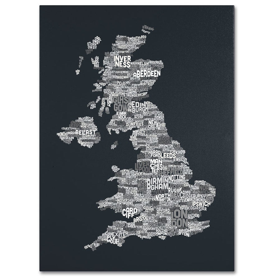 Michael Tompsett UK Cities Text Map 4 14 x 19 Canvas Art Image 1