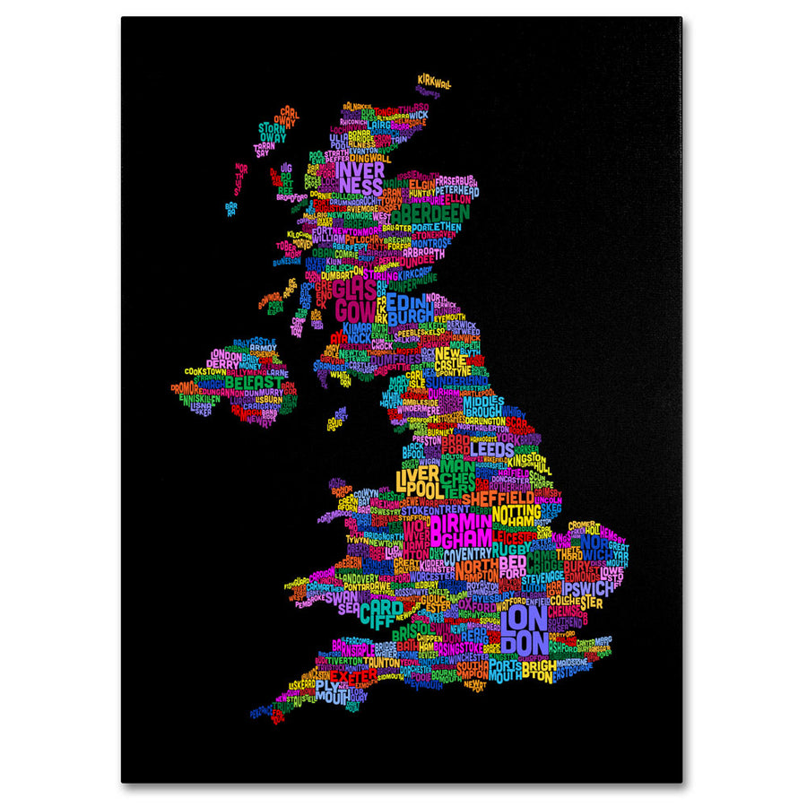 Michael Tompsett UK Cities Text Map 5 14 x 19 Canvas Art Image 1