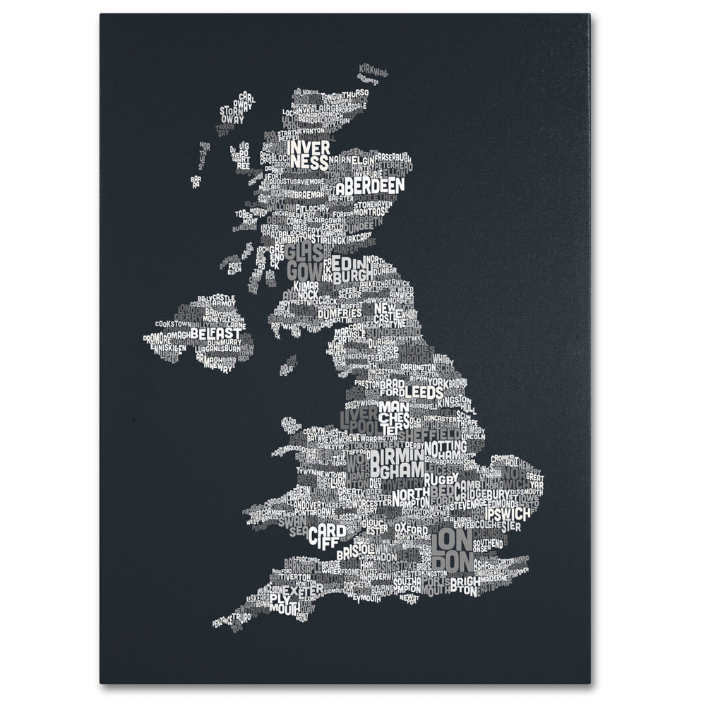 Michael Tompsett UK Cities Text Map 4 14 x 19 Canvas Art Image 2