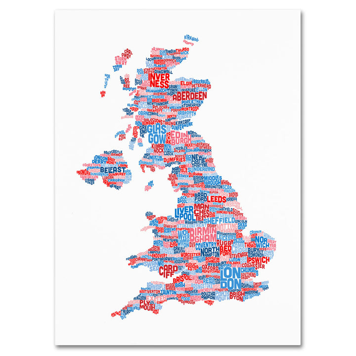 Michael Tompsett UK Cities Text Map 7 14 x 19 Canvas Art Image 1