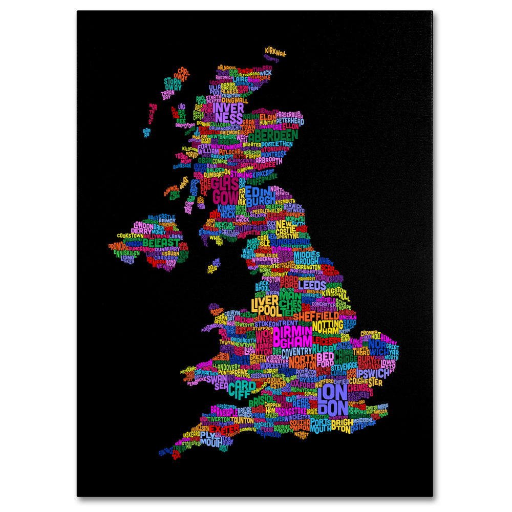 Michael Tompsett UK Cities Text Map 5 14 x 19 Canvas Art Image 2