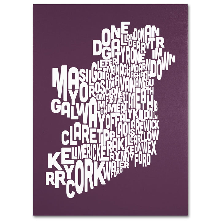 Michael Tompsett MULBERRY-Ireland Text Map 14 x 19 Canvas Art Image 1