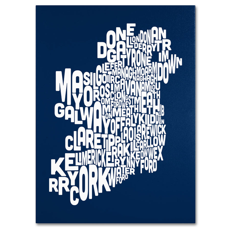 Michael Tompsett NAVY-Ireland Text Map 14 x 19 Canvas Art Image 1