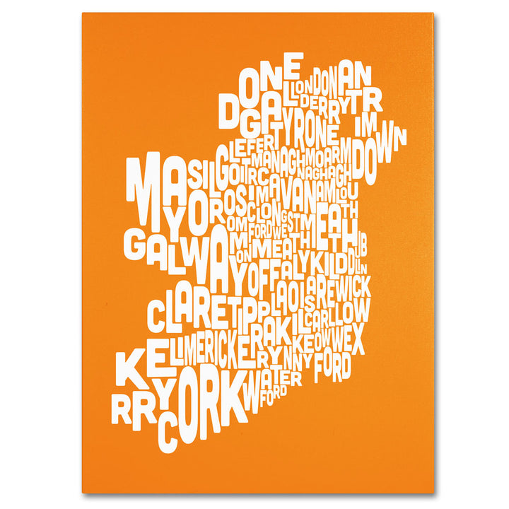 Michael Tompsett ORANGE-Ireland Text Map 14 x 19 Canvas Art Image 1